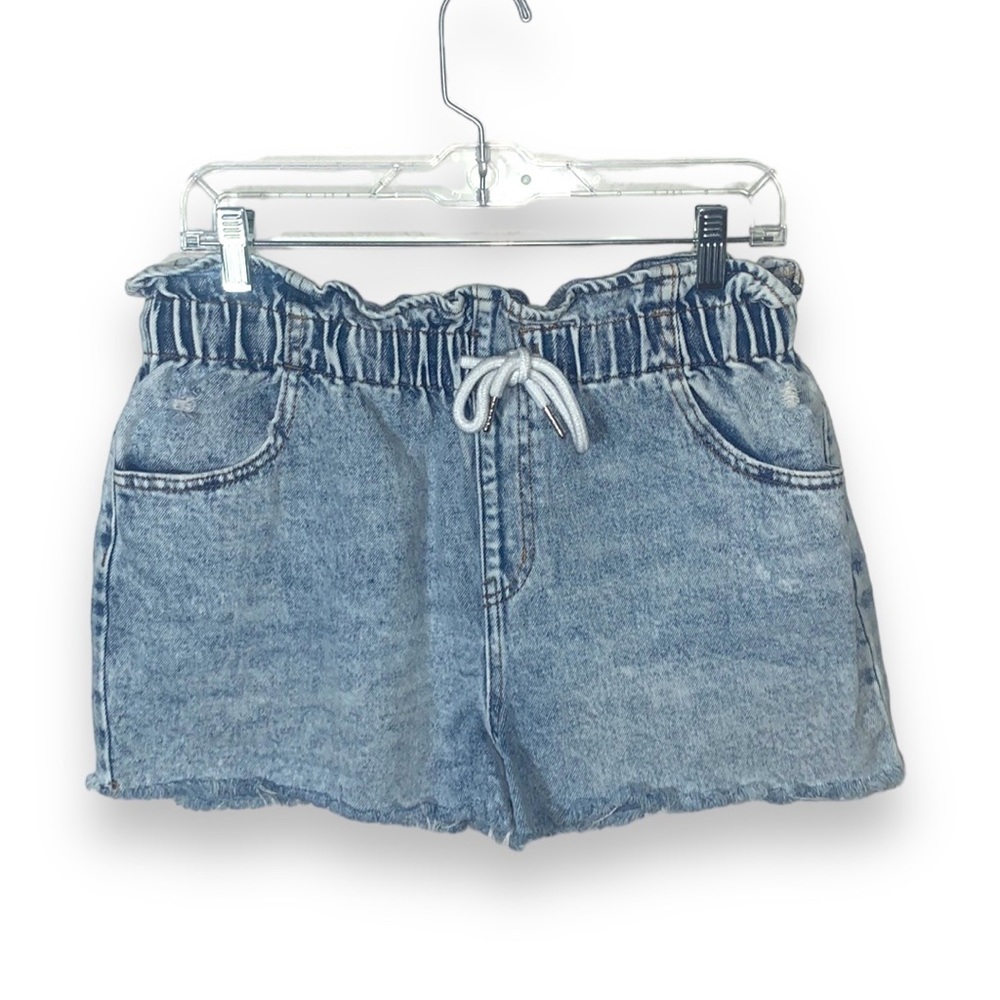 Wild Fable High Waisted Denim Shorts Light Wash Drawstring Raw Hem Size Medium